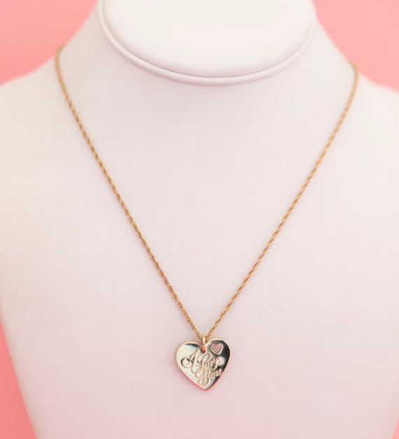 Vintage "I Love You' Gold Tone Heart Necklace by … - image 3