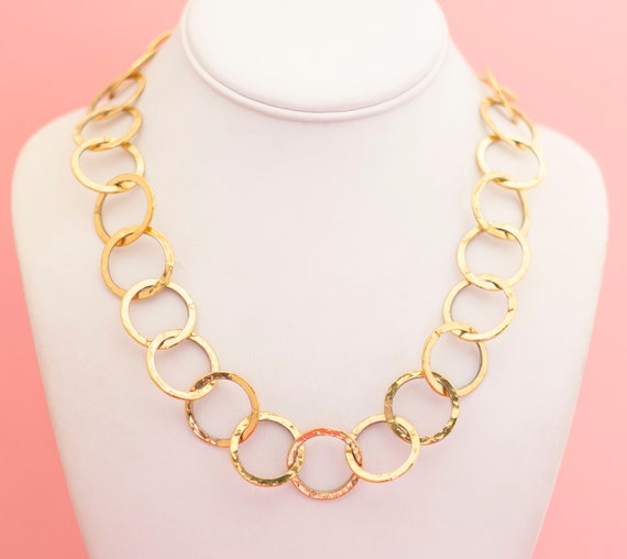 Vintage Gold Tone Rings Chain Necklace 30 inch - … - image 2