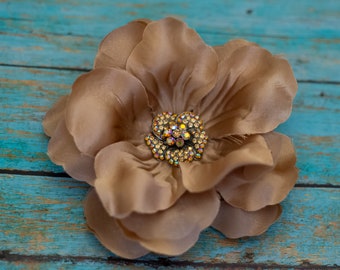 Vintage Huge Brown Intricate Floral Stylized Brooch - P30