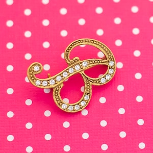 Broche de pedrería vintage Golden Cursive Letter B - P8
