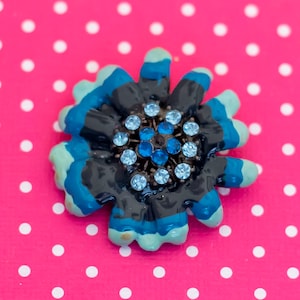 Vintage Blue Coral Rhinestones Brooch - P13