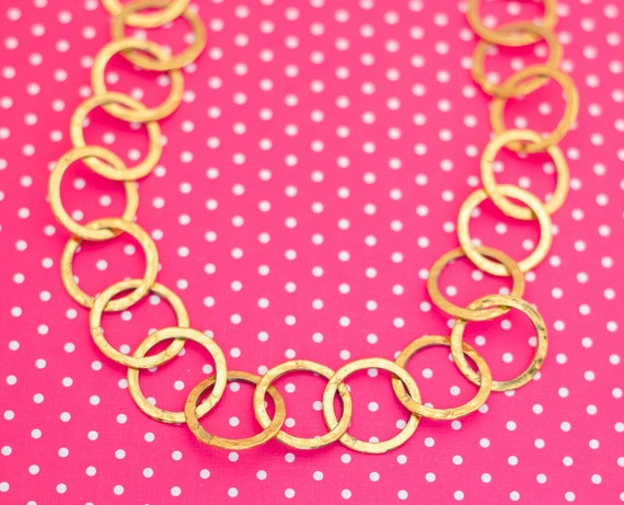 Vintage Gold Tone Rings Chain Necklace 30 inch - … - image 1