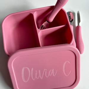 Personalized silicone Bento Box WITH utensils | Custom Bento Lunch Box | Lunch box for school or work with name | Custom silicone lunch box