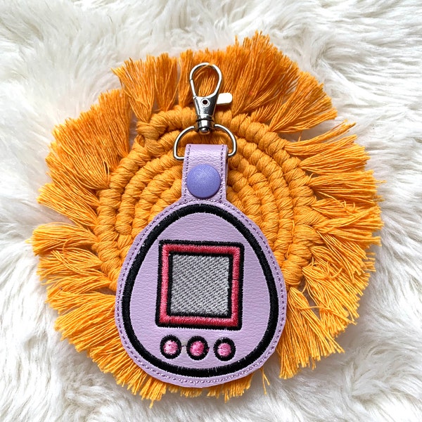 Tamagotchi keychain, virtual pet keychain, gift for him her they girls boys, embroidered, digital pet
