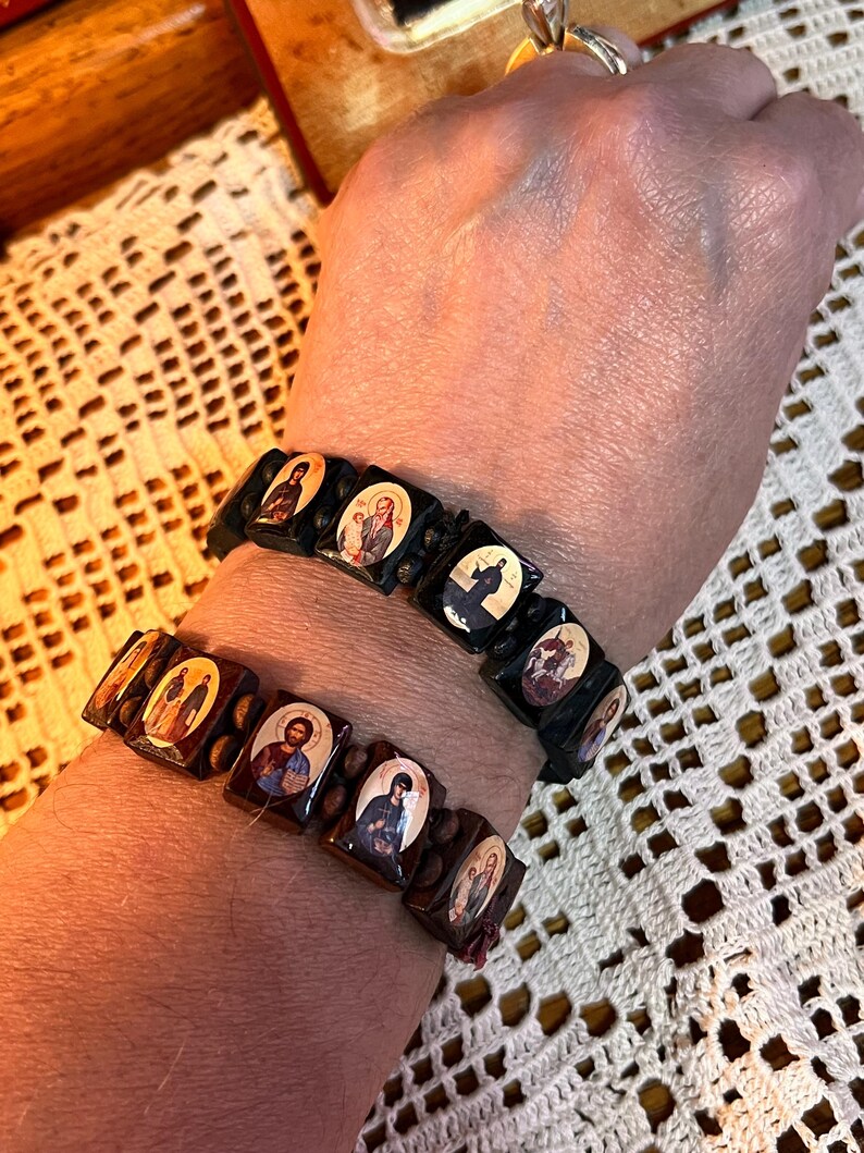 Orthodox Christian Prayer Bracelet: Jesus, Theotokos, St. Paisos Icons and St. Nektarios. image 8