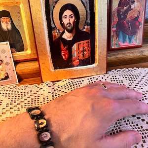 Orthodox Christian Prayer Bracelet: Jesus, Theotokos, St. Paisos Icons and St. Nektarios. image 2