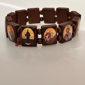 Orthodox Christian Prayer Bracelet: Jesus, Theotokos, St. Paisos Icons and St. Nektarios. option 2 brown