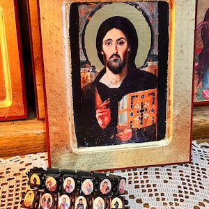 Orthodox Christian Prayer Bracelet: Jesus, Theotokos, St. Paisos Icons and St. Nektarios. image 1