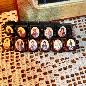 Orthodox Christian Prayer Bracelet: Jesus, Theotokos, St. Paisos Icons and St. Nektarios. image 3
