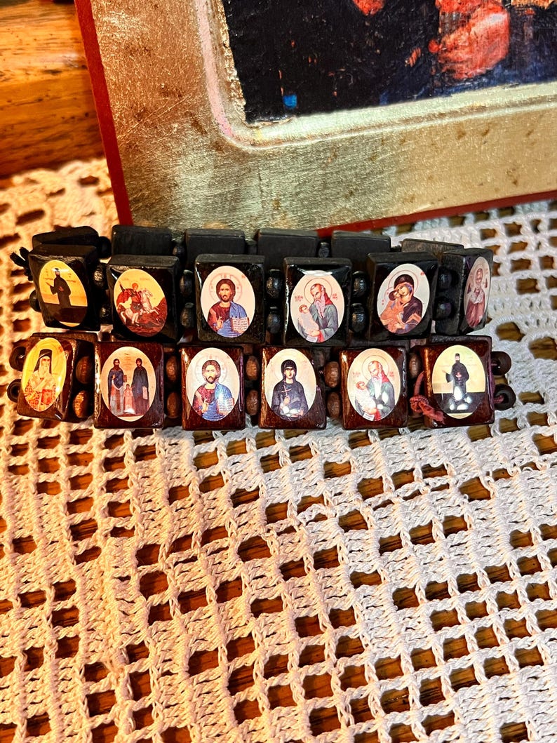 Orthodox Christian Prayer Bracelet: Jesus, Theotokos, St. Paisos Icons and St. Nektarios. image 3