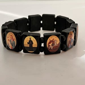 Orthodox Christian Prayer Bracelet: Jesus, Theotokos, St. Paisos Icons and St. Nektarios. option 3 black