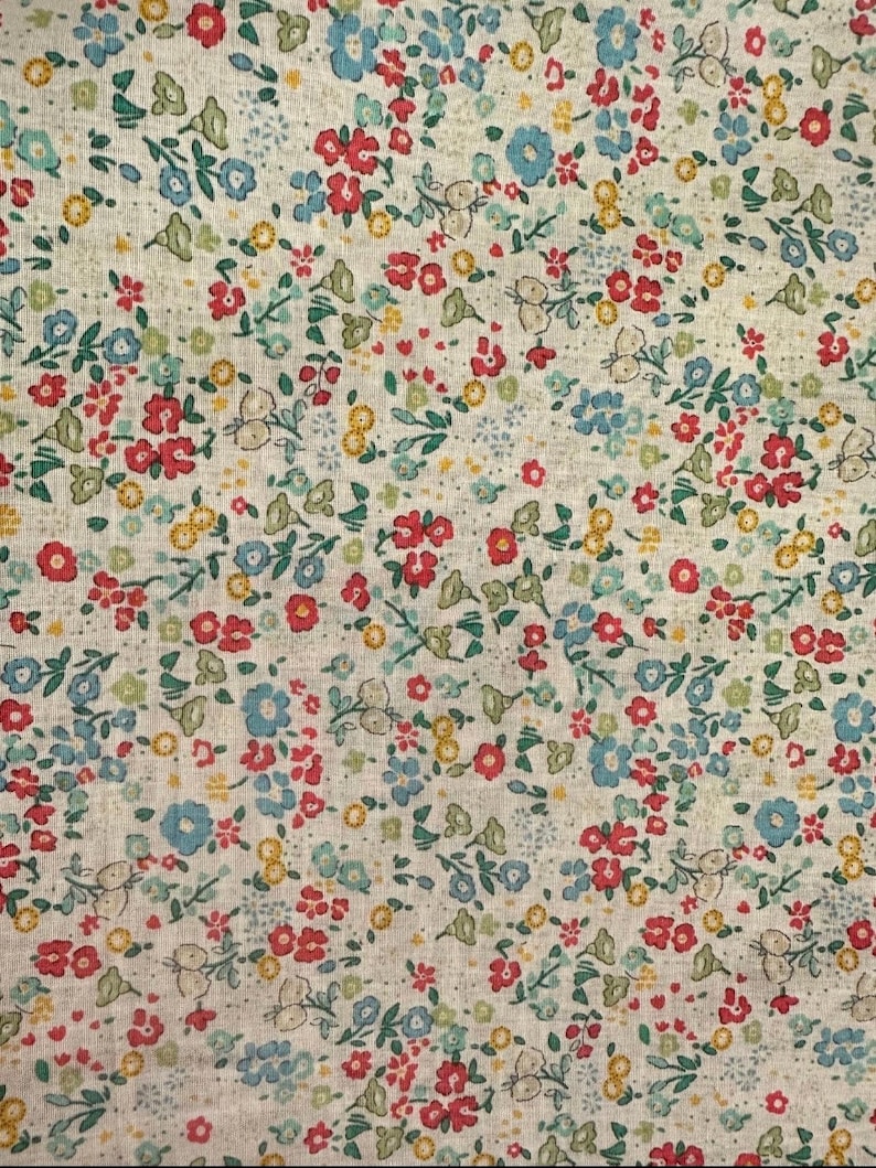 Blue and Red Ditsy Floral Cotton Lawn Fabric – Vintage Flower Print ...