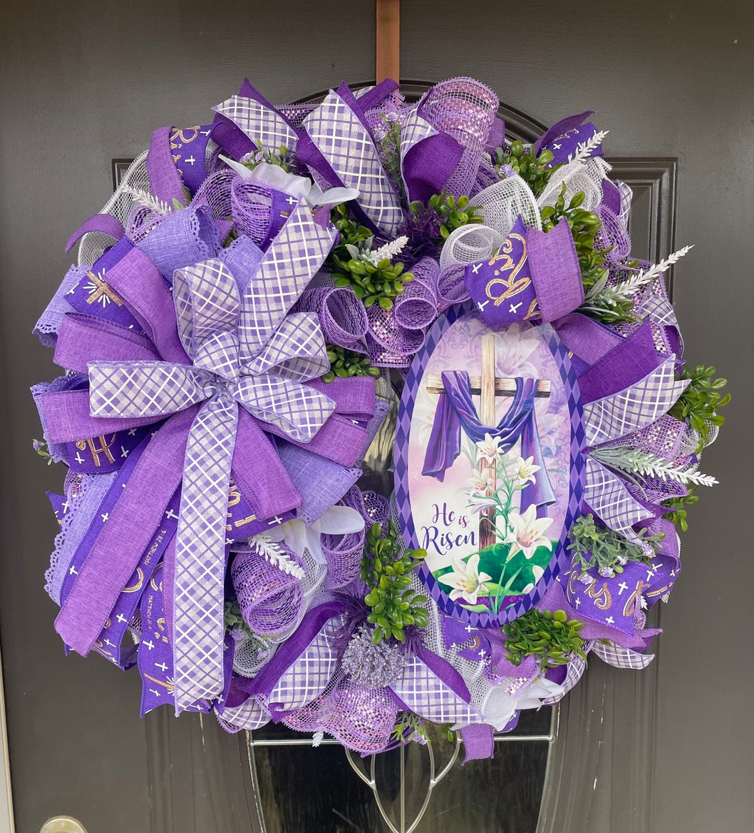 Religious Easter Wreath. He is Risen Wreath for Front Door. Easter ...