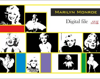 Archivos SVG vectoriales de Marilyn Monroe, arte en blanco y negro (descarga digital)
