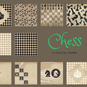 Schach digital Papier, Schachmatt digitale Datei, Schachbrett, Schachmatt digital, Dame, König, Springer, Schachmattfiguren, Vintage Schachmatt, Schach