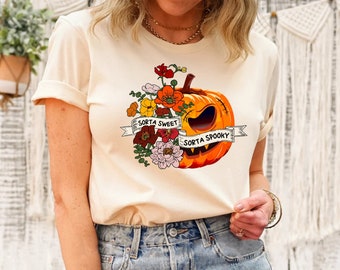 Sorta Sweet Sorta Spooky Shirt, Halloween Pumpkin Shirt, Halloween Shirt, Pumpkin Shirt, Flower Pumpkin Shirt, Spooky Season Shirt