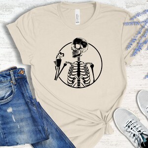 Skeleton Drinking Coffee Shirt, Skeleton Shirt, Halloween Skeleton