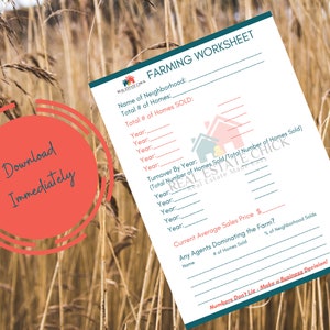 Real Estate Farming Worksheet to Determine Good Farming Neighborhood for Real Estate Agents/Real Estate Marketing/Real Estate Agent