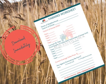 Real Estate Farming Worksheet to Determine Good Farming Neighborhood for Real Estate Agents/Real Estate Marketing/Real Estate Agent
