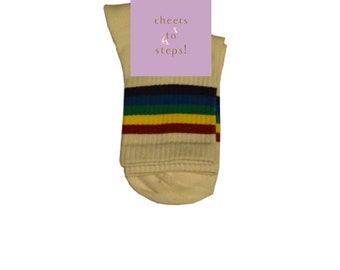 Multicolour Striped Upper Ankle Cream Colour Unisex Socks