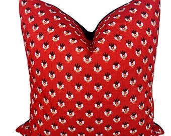 Schumacher Fantasque Designer Pillow Cover//Mulhouse Collection//Black Velvet Thibaut Back//16” x 16”//red pillow