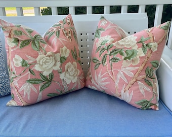 Brunschwig Fils Pillow Cover Pair// Vintage Fabric // Tamarindo Coordinated with Scalamandre Cream Linen Backing// 20” Set