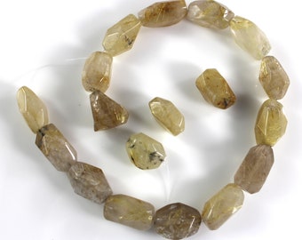 Rutilated quartz nugget beads, faceted, 18 beads