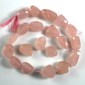 Rose quartz nuggets, faceted, 7x14mm to 12x18mm average, 14" strand of 20 beads.  Natural material.