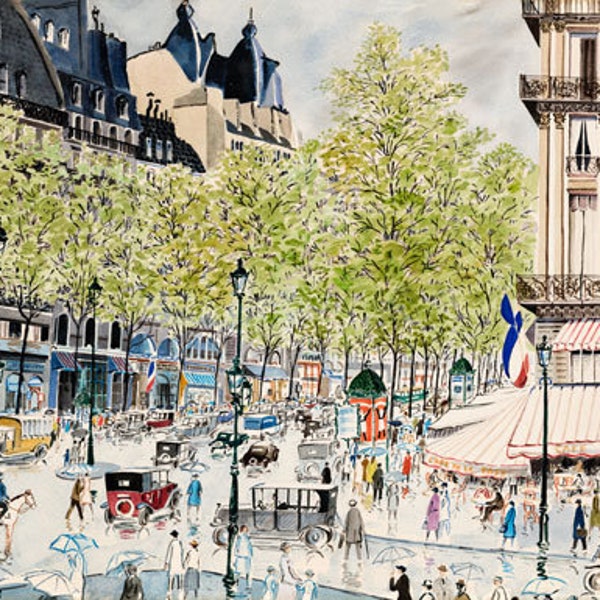 Vintage Paris Watercolor Painting - Downloadable Digital Painting - French Art