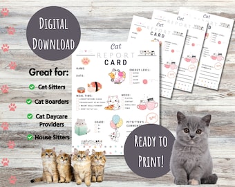 Cat Report Card Template: Pet Sitter Grooming Form (Digital Download)