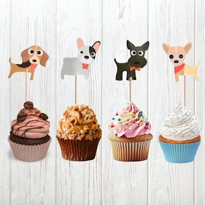 Dog Cupcake Toppers, Children Party Decorations, Kid Birthday, Pet Themed Party, Baby Shower Cake Topper, Adorable Cute Puppy Dessert Topper