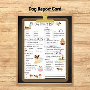 Plantilla de tarjeta de informe para perros, tarjeta de informe para cachorros de descarga instantánea, formulario de informe para pasear perros, alojamiento de mascotas, guardería para perros, guía de cuidado de mascotas