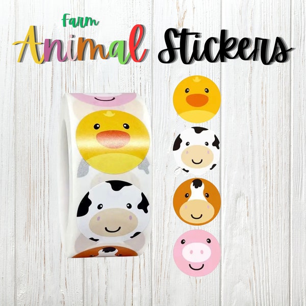 1" Farm Animal Stickers, Pet Party Favor, Cute Kids Birthday Decor, Baby Theme Gift, Party Supply, Arts and Crafts, Small Business Packaging