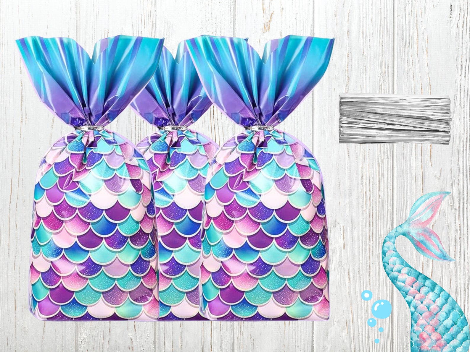 Mermaid Party Favor Bags: Fish Scale Goodie Bags With Twist Ties - Etsy