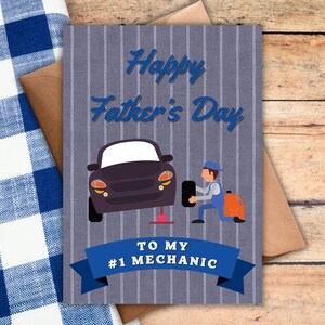 Vaderdagkaart, grappige vaderdagkaart, memekaart Happy Father's Day, kaart voor papa, humoristisch cadeau vader, monteur auto repareren stationaire kaart