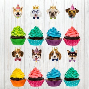 Dog Cupcake Toppers, Children Party Decorations, Kid Birthday, Pet Themed Party, Baby Shower Cake Topper, Adorable Cute Puppy Dessert Topper