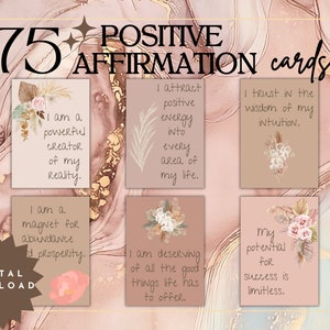 75 cartões de afirmação diária positiva para impressão, download instantâneo, amor próprio, motivacional, inspirador, diário, impressões digitais, citações, presente