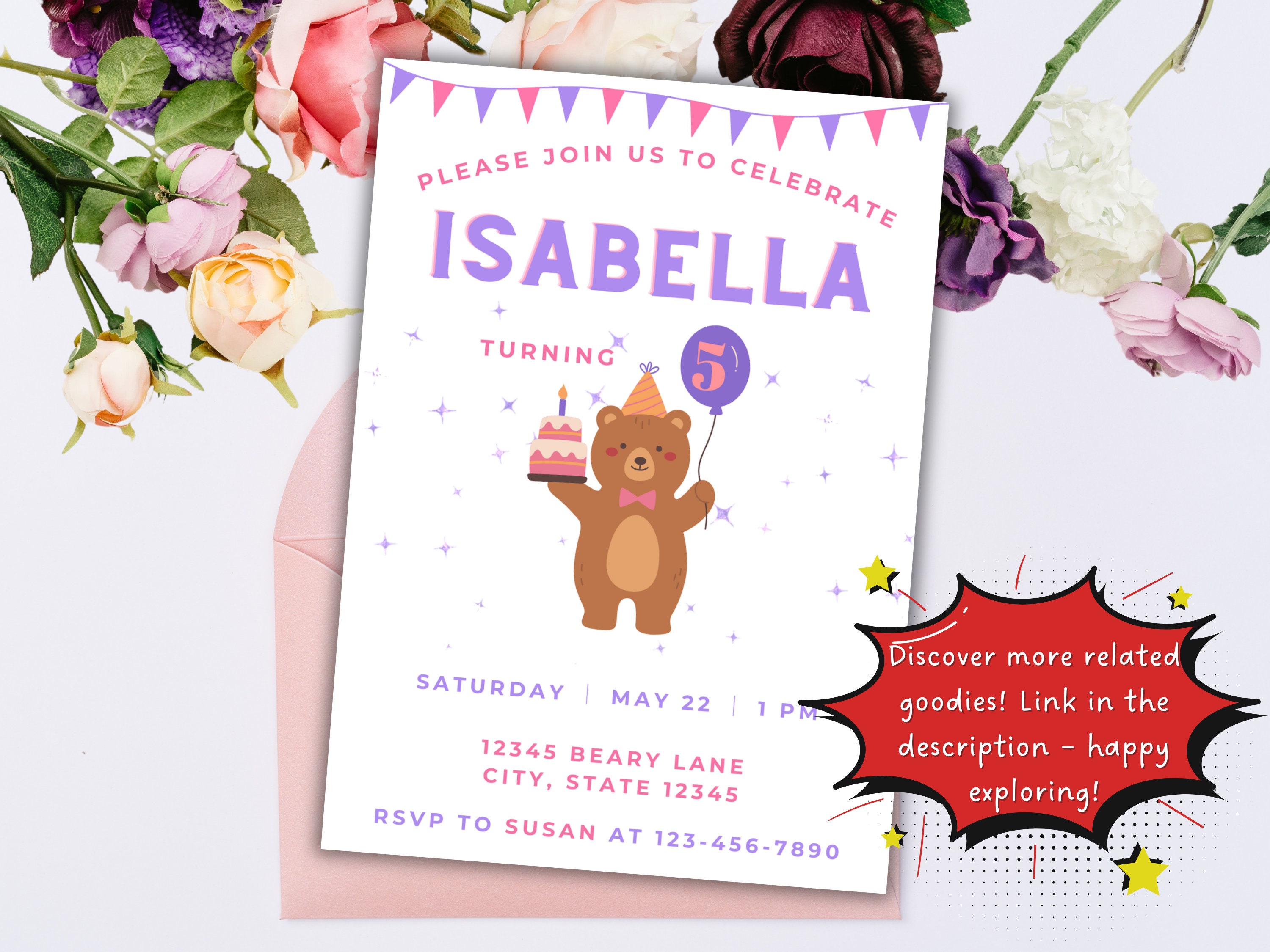 Teddy Bear Birthday Invitation Digital Invite Blue Brown Boy Birthday ...
