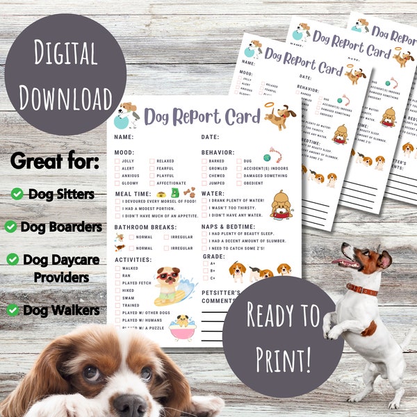 Dog Report Card Template, Instant Download Puppy Report Card, Dog Walking Report Form, Pet Boarding, Doggie Daycare, Pet Sitter Rover Wag!