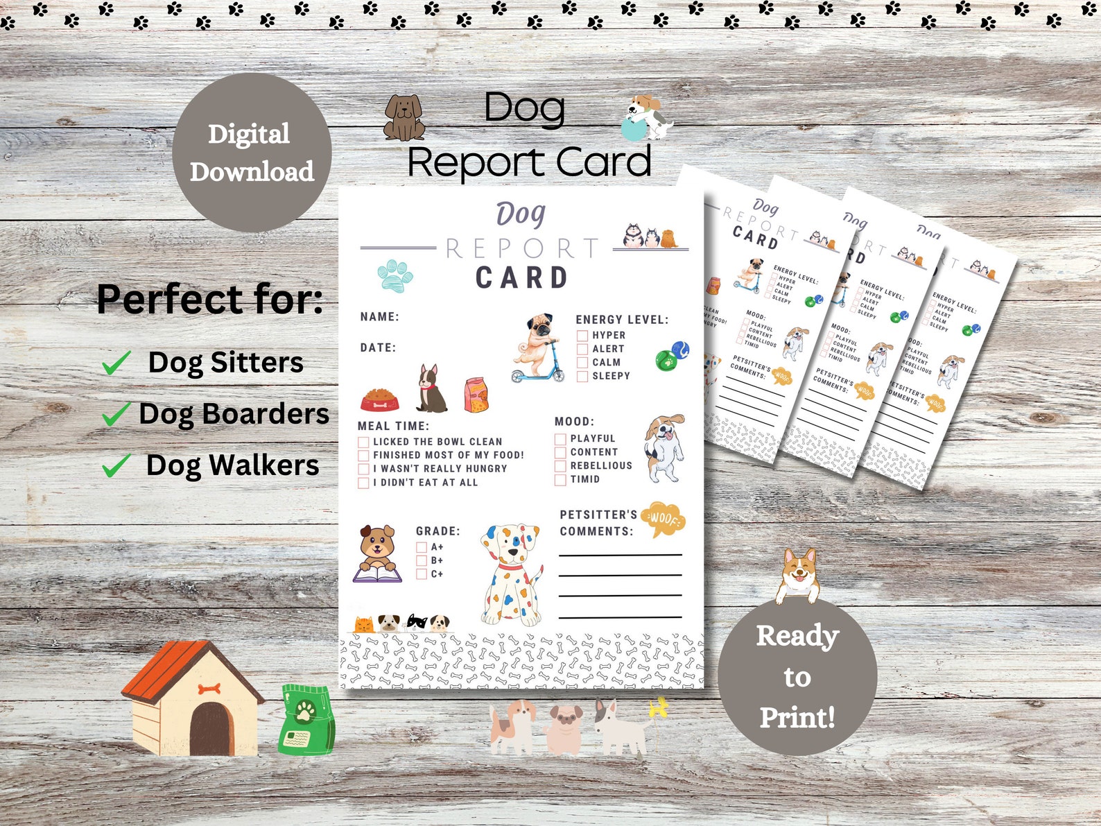 Dog Report Card Template Instant Download Pet Report Card Etsy Dog Report Card Template Instant Download Pet Report Card Etsy