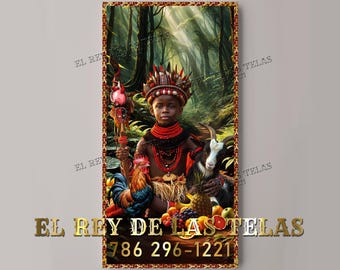 Panels for Elegua&#39;s throne / Decorative tapestry / Orishas / Yoruba religion / Santeria / Sublimation printing / Decoration for thrones