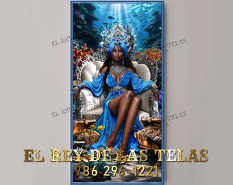 Panels for Yemaya&#39;s throne / Decorative tapestry / Orishas / Yoruba religion / Santeria / Sublimation printing / Decoration for thrones