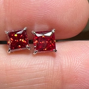 Certified Rare 1CT Each Princess Cut Fancy Red Moissanite Solitaire Studs