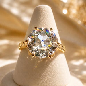 5CT Old European Cut Moissanite Engagement Ring, Vintage Inspired OEC Solitaire, Unique Cathedral Ring, Sterling Silver or 10K Gold