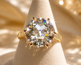 5CT Old European Cut Moissanite Engagement Ring, Vintage Inspired OEC Solitaire, Unique Cathedral Ring, Sterling Silver or 10K Gold