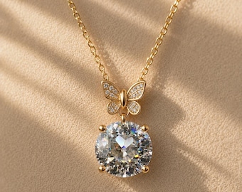 Butterfly Moissanite Necklace | D Color VVS1 Certified Solitaire Pendant | 925 Sterling Silver White Rhodium Plated | Yellow Gold