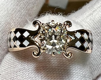 Certified 3CT Cushion Old European Cut Moissanite Harlequin Engagement Ring