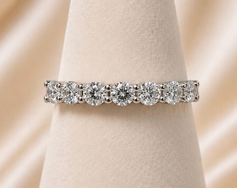 7 Stone 3mm Moissanite Half Eternity Band, D VVS1, 925 Sterling Silver Wedding Ring