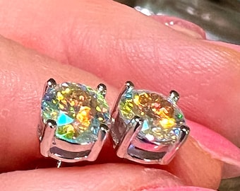 Certified Rare Round Cut Dichronic Mist (Chameleon) Moissanite Solitaire Studs