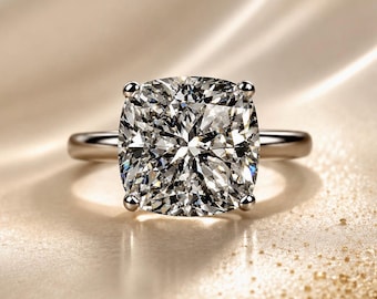 Certified Cushion Cut Moissanite Solitaire Engagement Ring (1-6CT) – D Color VVS1 Diamond Alternative